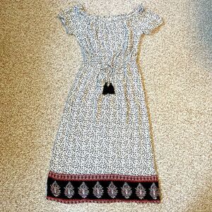 Rewind Womens Peasant Dress Size M Floral Boho Off Shoulder Ditsy Print Tassel